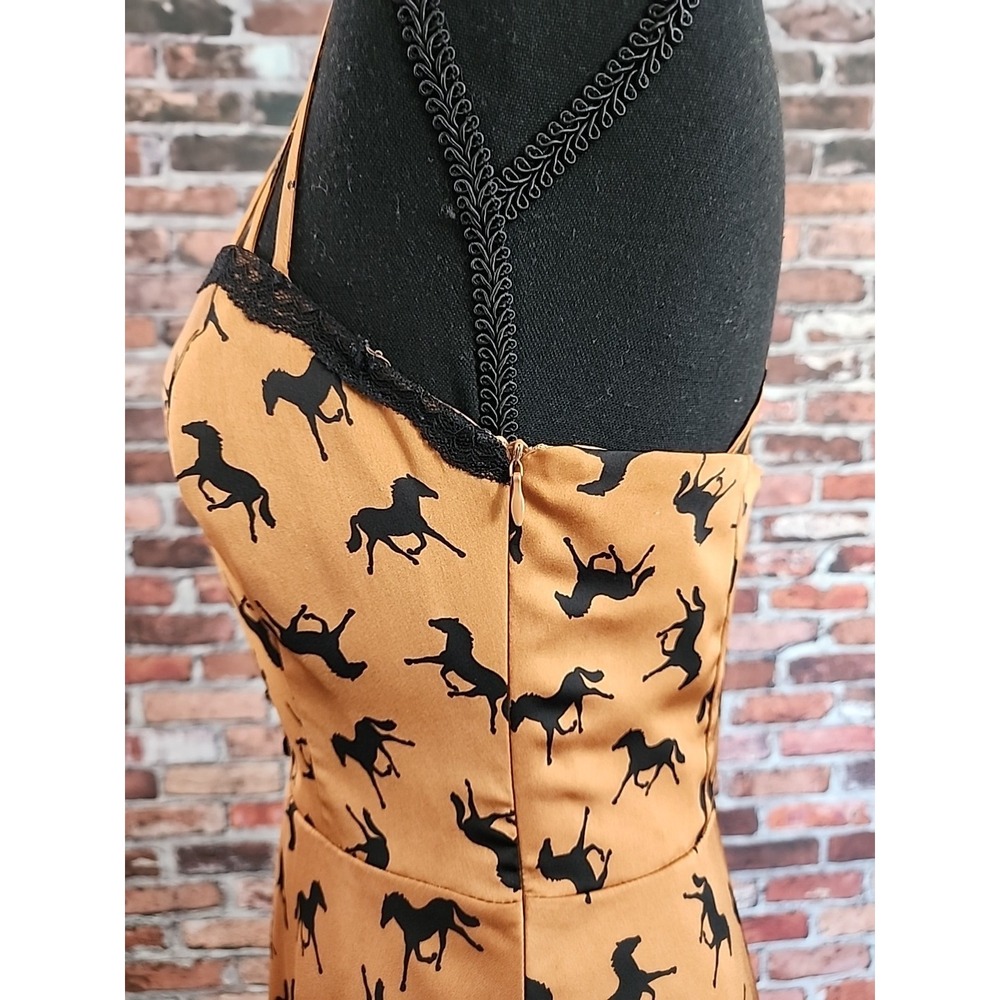Forever 21 Boutique Dress M Horses Equestrian Rodeo Western Line‎ Dancing Copper - Picture 5 of 14